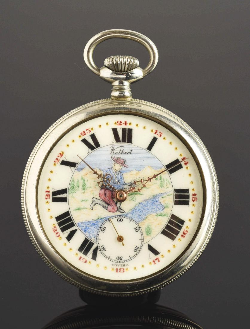Kelbert O f Pocket Watch With Gold Mining Scenes 17j