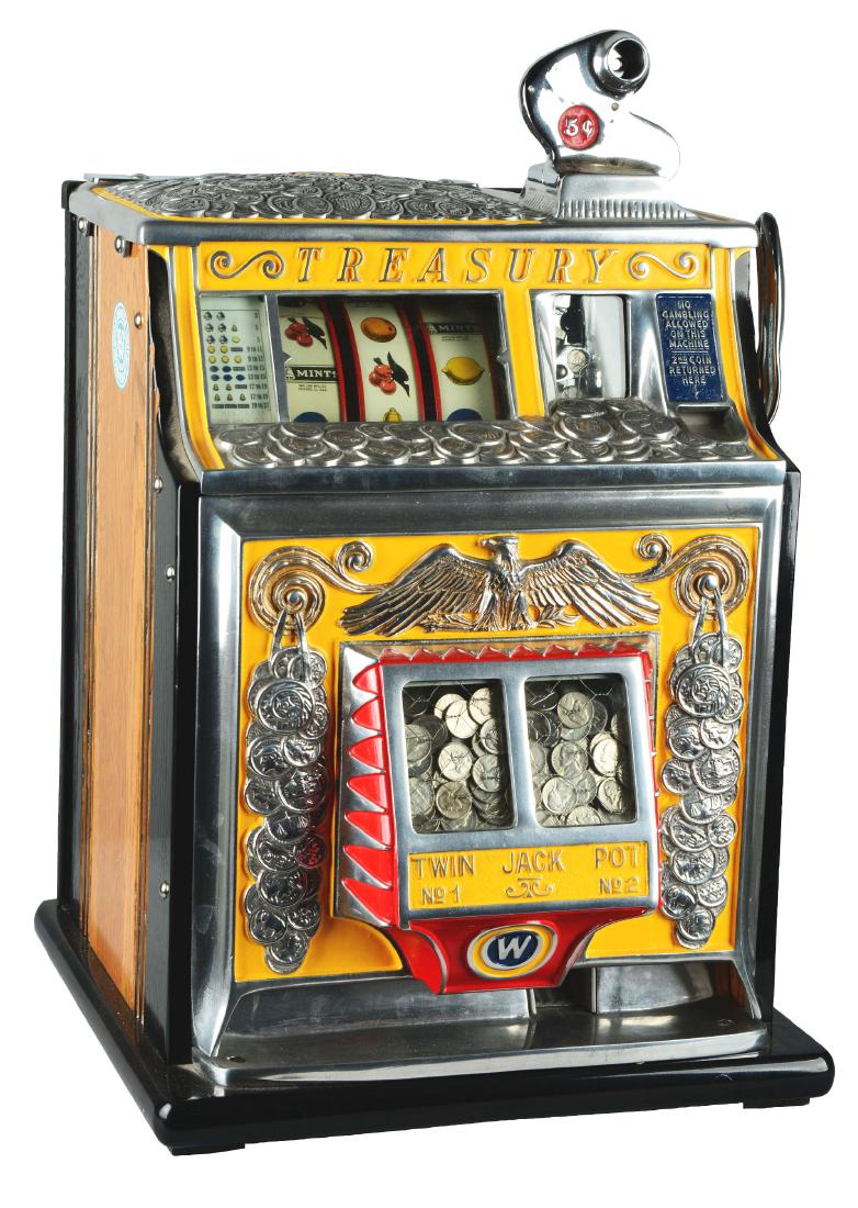 **5¢ Watling Treasury Twin Jackpot Slot Machine. (1 of 5)