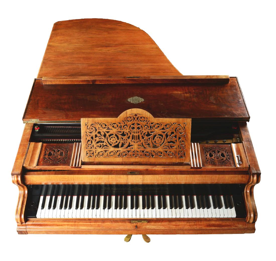 J.M. Schweighofer Sohne Baby Grand Piano.: An absolutely stunning piano crafted around 1875 by J.M Schweighofer Sohne in Vienna. This piano bears the metal plaque that was placed on their pianos after the company was awarded "K.K. Hof-Pianofor