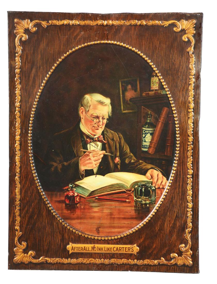 Tin Carters Writing Fluid Advertisement On Wood. (1 of 4)