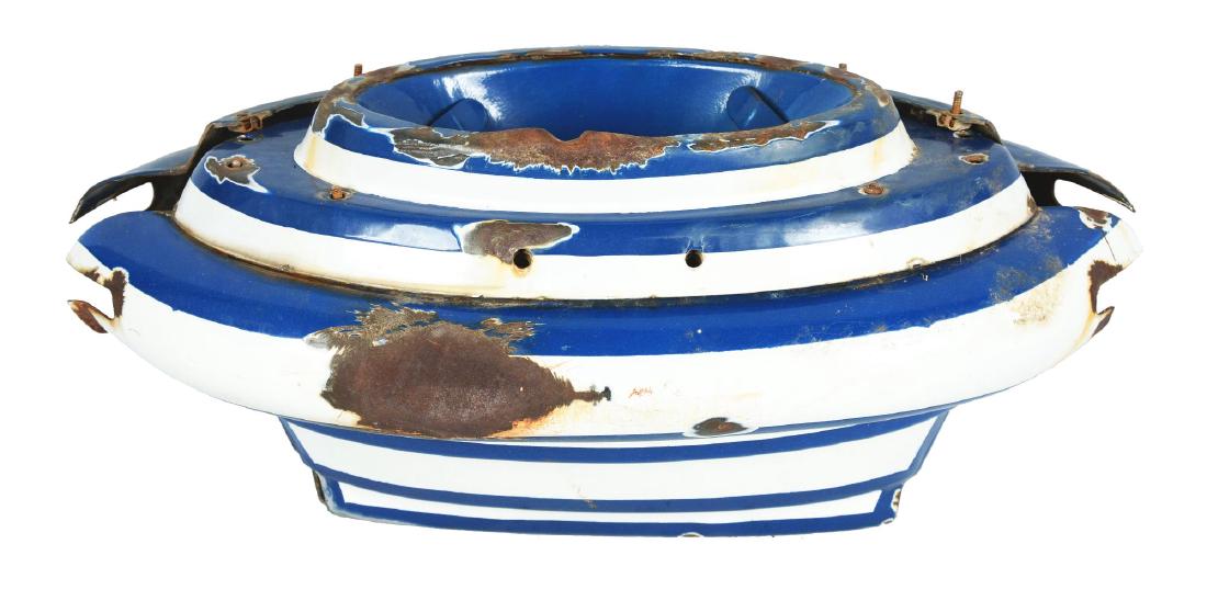 Standard Oil Of Indiana Porcelain Flame Base.: Base shows significant wear though out but is complete. Displaying good gloss and color with evidence of chipping and wear.. Condition: (7.0). Dimensions: 12" x 23" x 10".