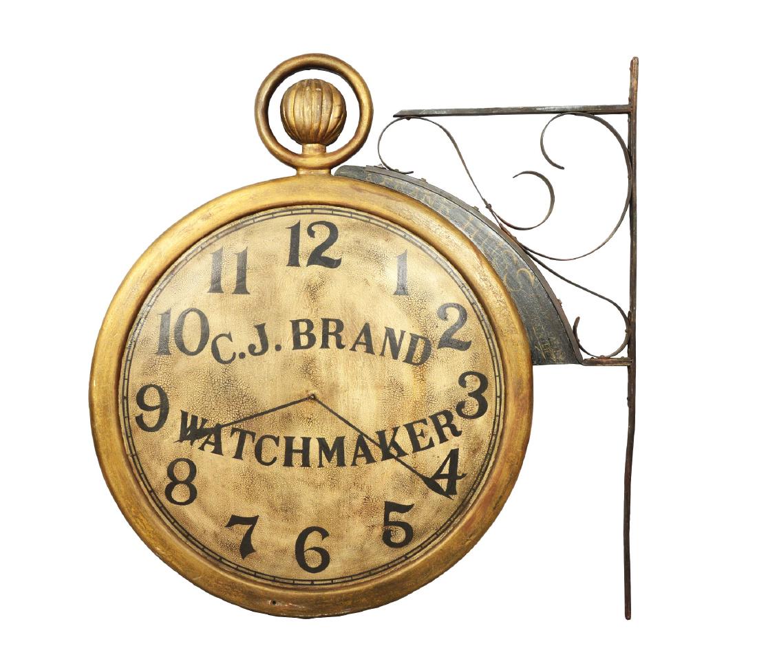 C.J. Brand Watchmaker Wood & Metal Figural Trade Sign. (1 of 4)