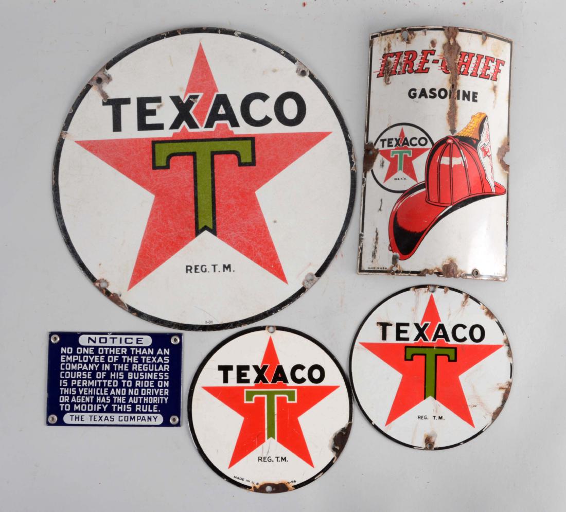 Lot of 5: Texaco Gasoline & Motor Oil Porcelain Signs. (1 of 1)