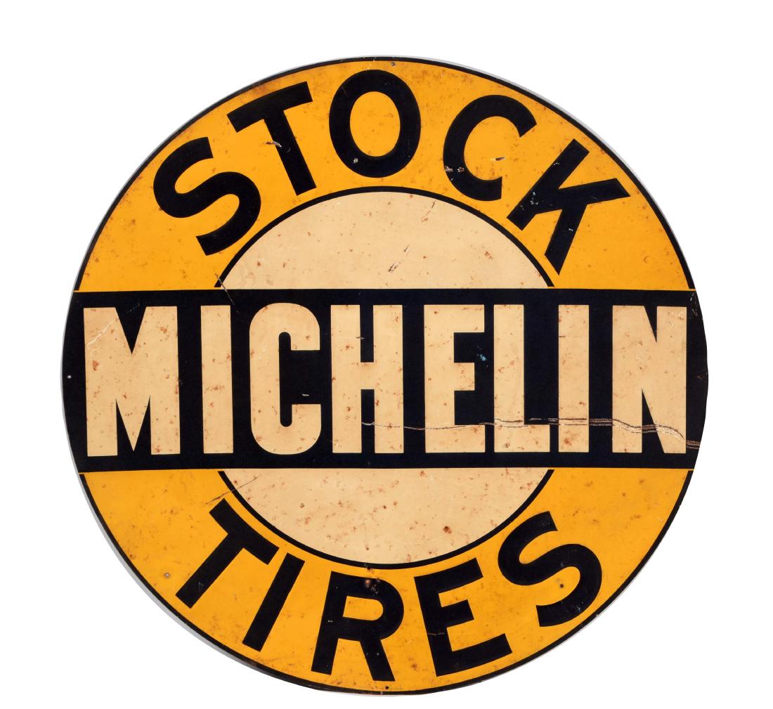 Michelin Stock Tires Embossed Tin Sign. (1 of 2)