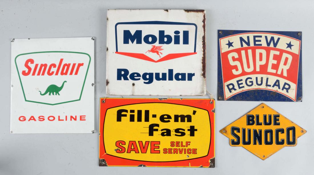 Lot of 5: Porcelain & Tin Gas Pump Plate Signs. (1 of 1)