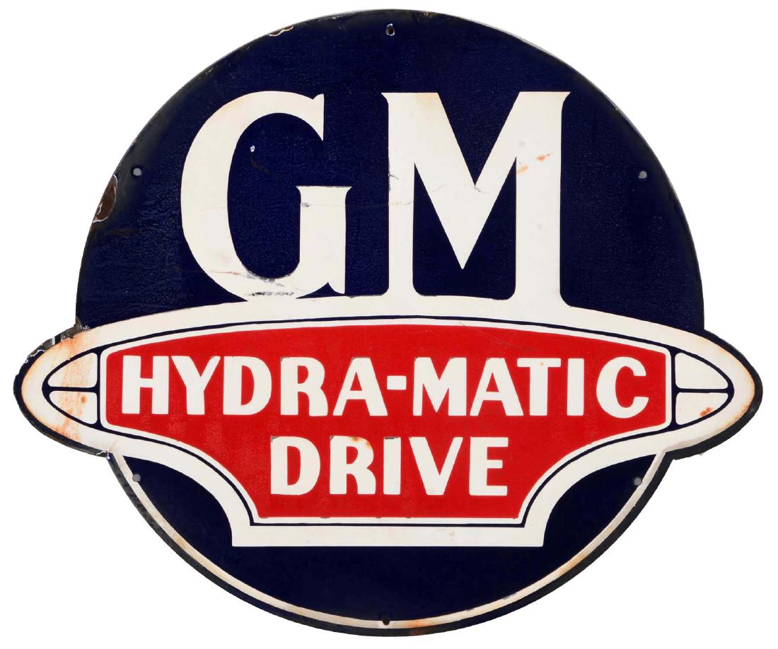 GM Hydra Matic Drive Die Cut Porcelain Sign. (1 of 2)