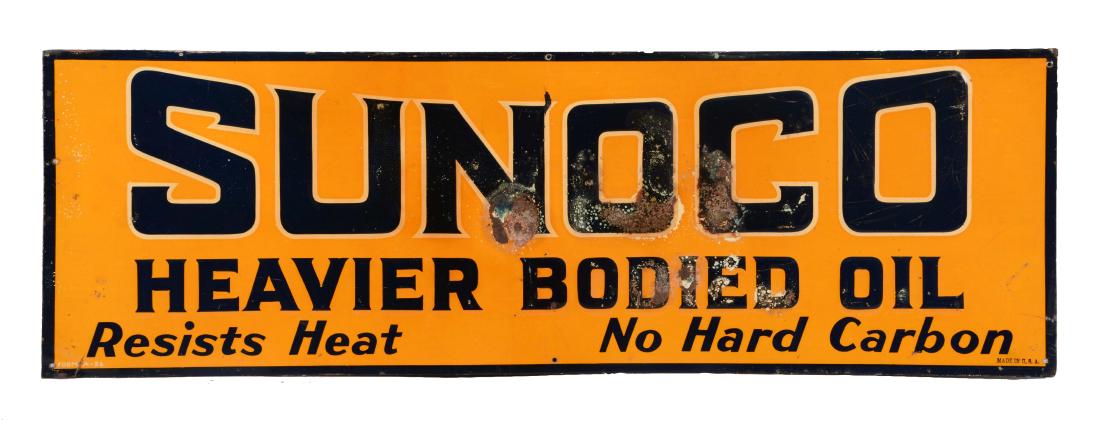 Sunoco Heavier Bodied Motor Oil Embossed Tin Sign. (1 of 4)