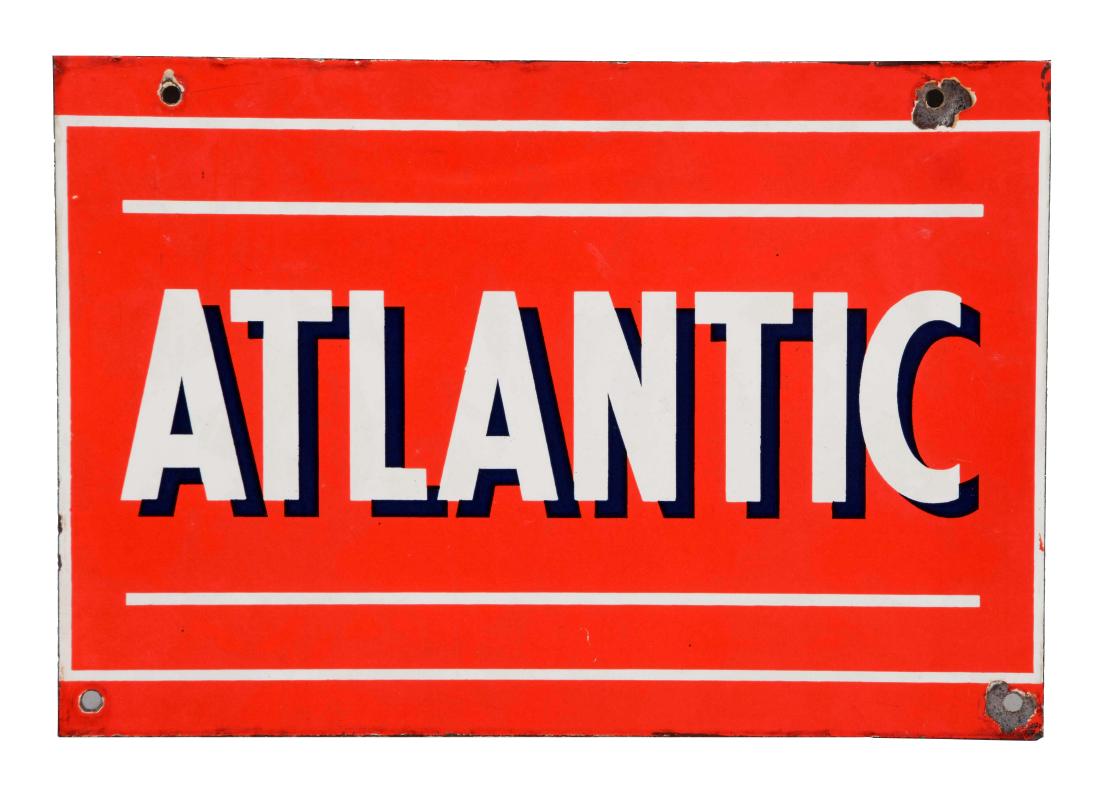 Atlantic Gasoline Porcelain Pump Sign. (1 of 2)