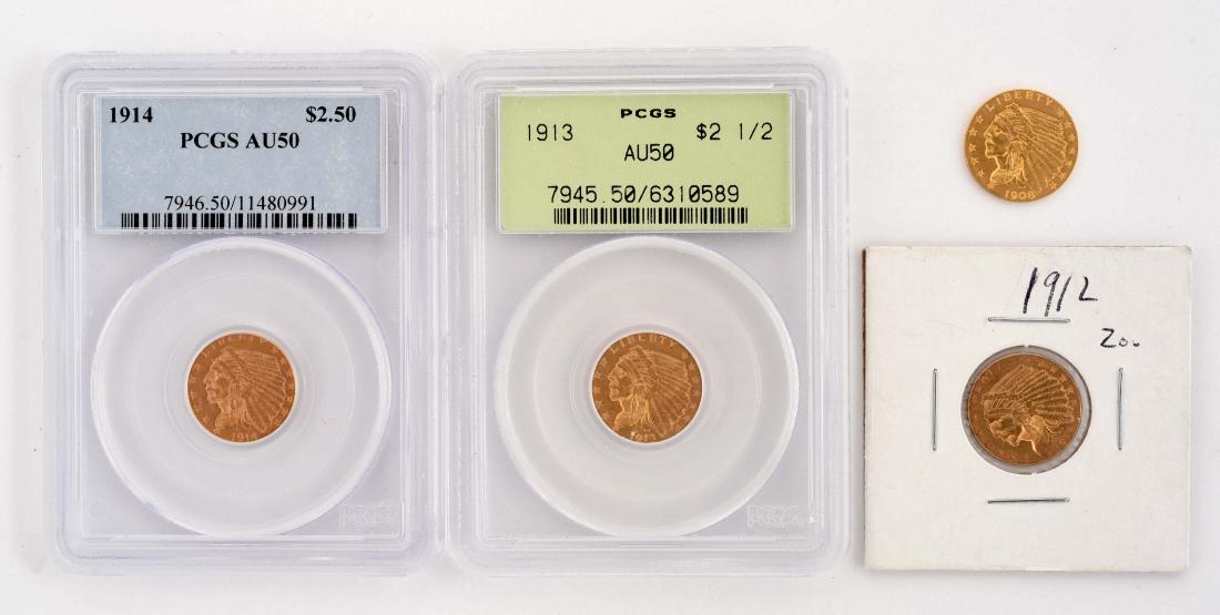 Lot Of 4: $2-1/2 Gold Indian Coins. (1 of 9)