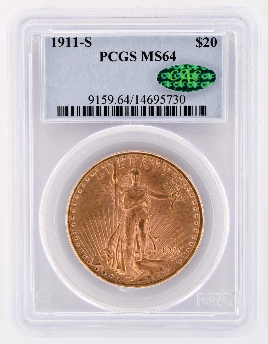 1911-S $20 Gold Double Eagle Coin. (1 of 3)