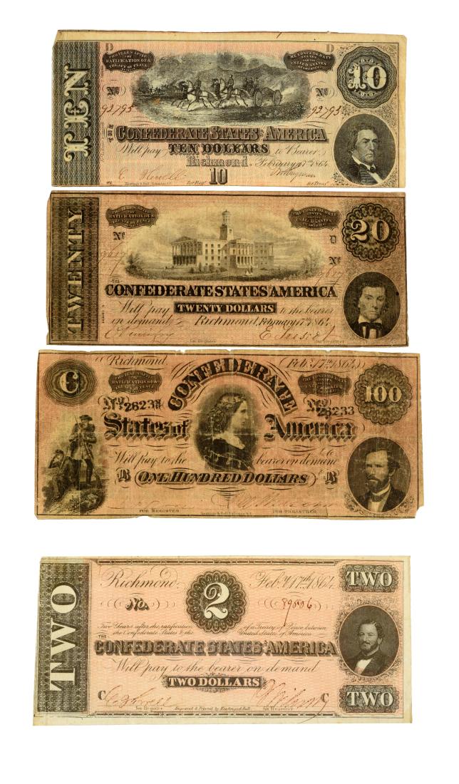 Lot of 4: Confederate Notes. (1 of 2)
