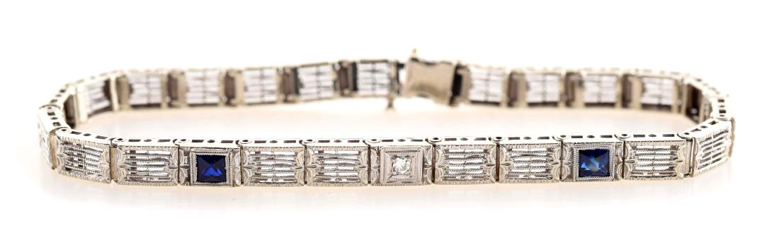 14K White Gold Diamond & Sapphire Bracelet. (1 of 4)