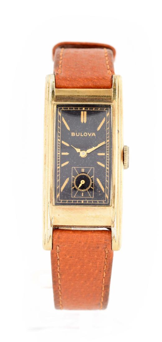 Yellow Gold Filled Bulova Black Dial.: Stunning black dial. 18mm by 45mm. Running.Condition:(Excellent).Dimensions: Condition: (Excellent). Dimensions: