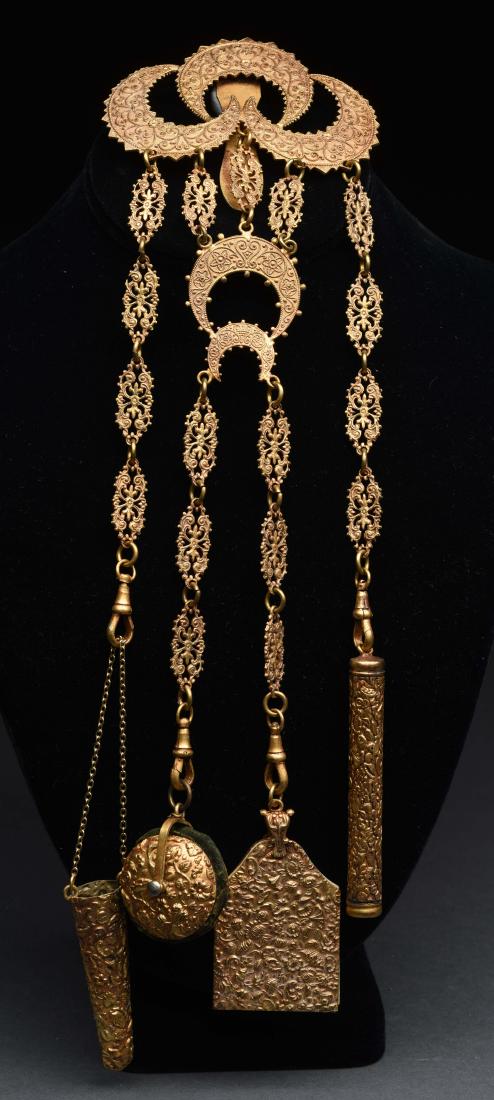 Antique English Victorian Chatelaine in Gold Gilt. (1 of 2)