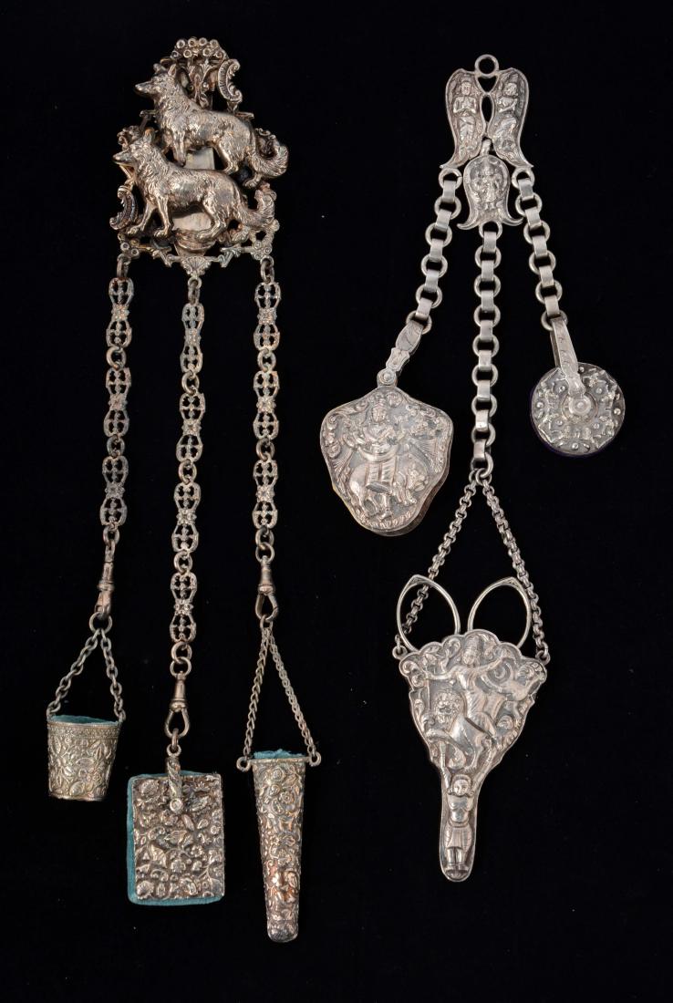Lot of 2: Antique English Victorian Silver Chatelaines. (1 of 1)