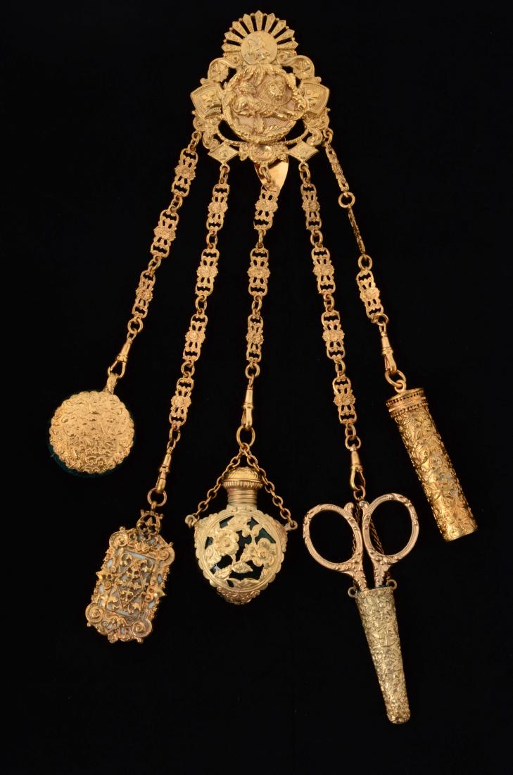 Antique English Gold Gilt Victorian Chatelaine. (1 of 3)