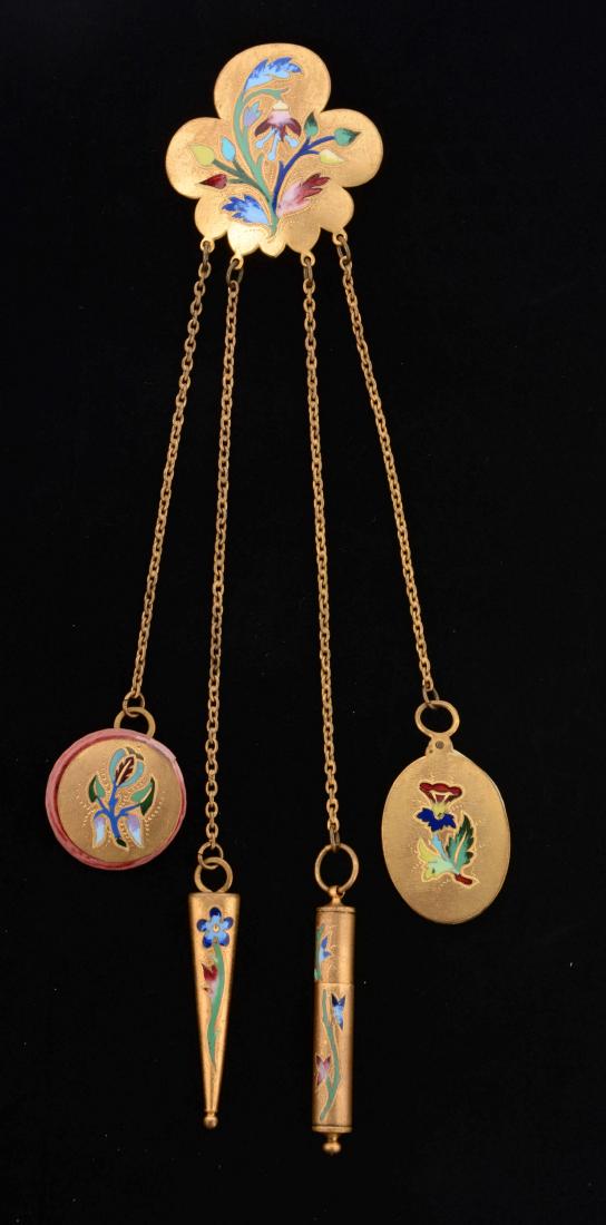 Victorian English Antique Chatelaine with Painted (1 of 3)