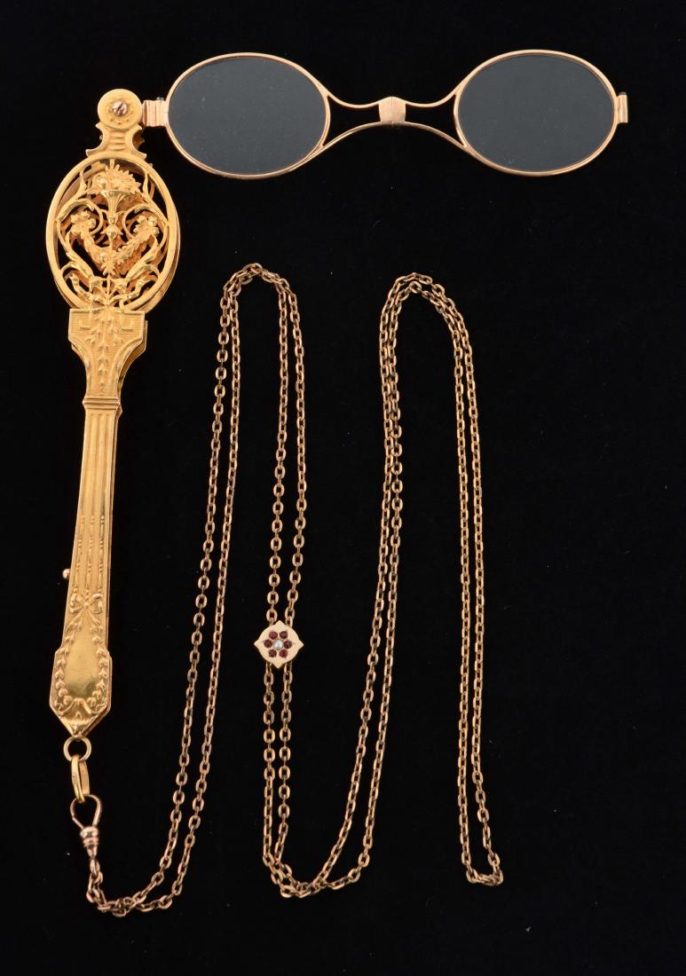Antique 14K Yellow Gold Lorgnette Opera Glasses with (1 of 3)
