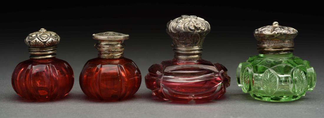 Lot Of 4: Glass Perfume Bottles with Vinaigrettes. (1 of 2)