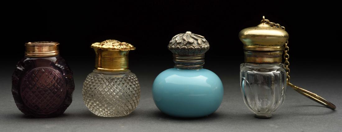 Lot Of 4 : Glass Perfume Bottles/Vinaigrette. (1 of 2)