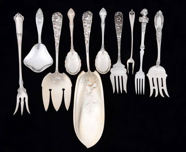 Lot Of 10 Unusual Sterling Silver Serving Pieces.