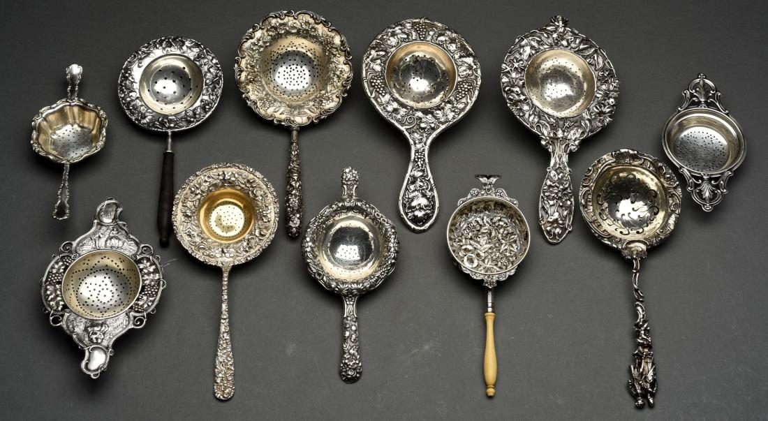 Lot Of 11: American & Continental Silver Tea Strainers. (1 of 1)