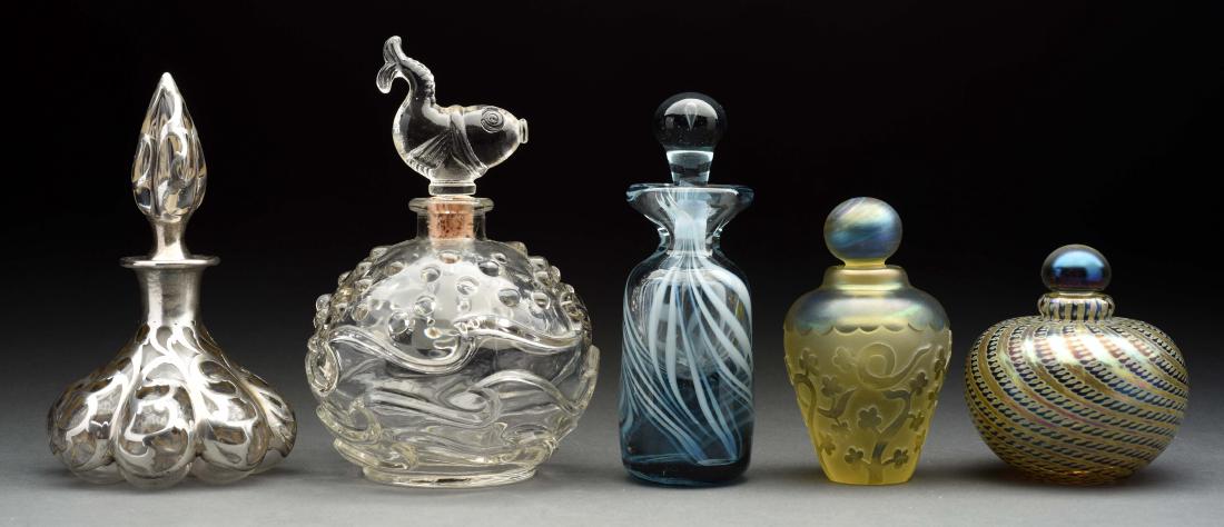 Lot Of 5: Glass & Silver Perfume Bottles. (1 of 1)