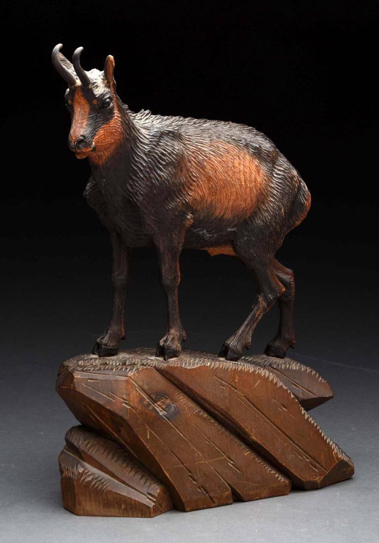 Hand Carved Wooden Mountain Goat Statue. (1 of 2)