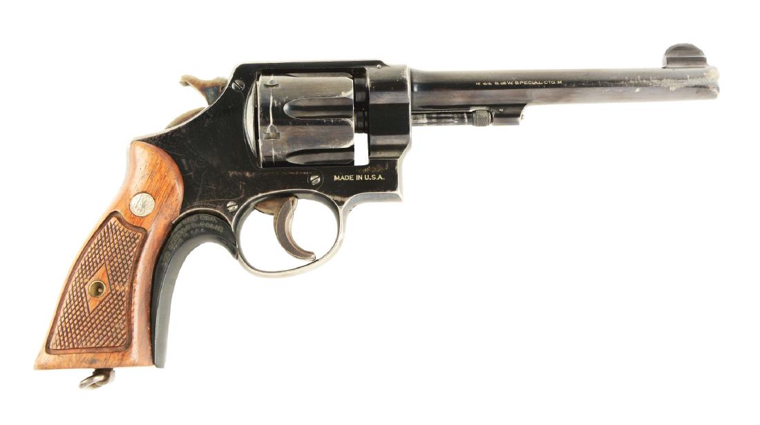 (C) S&W 2nd Model .44 Hand Ejector Revolver.: Manufactured 1915-1940. Factory letter states that this gun was shipped January 16th, 1936 to the Washington State Patrol in Olympia, Washington. It was shipped with a 6 - 1/2" barrel, fixed sights, b