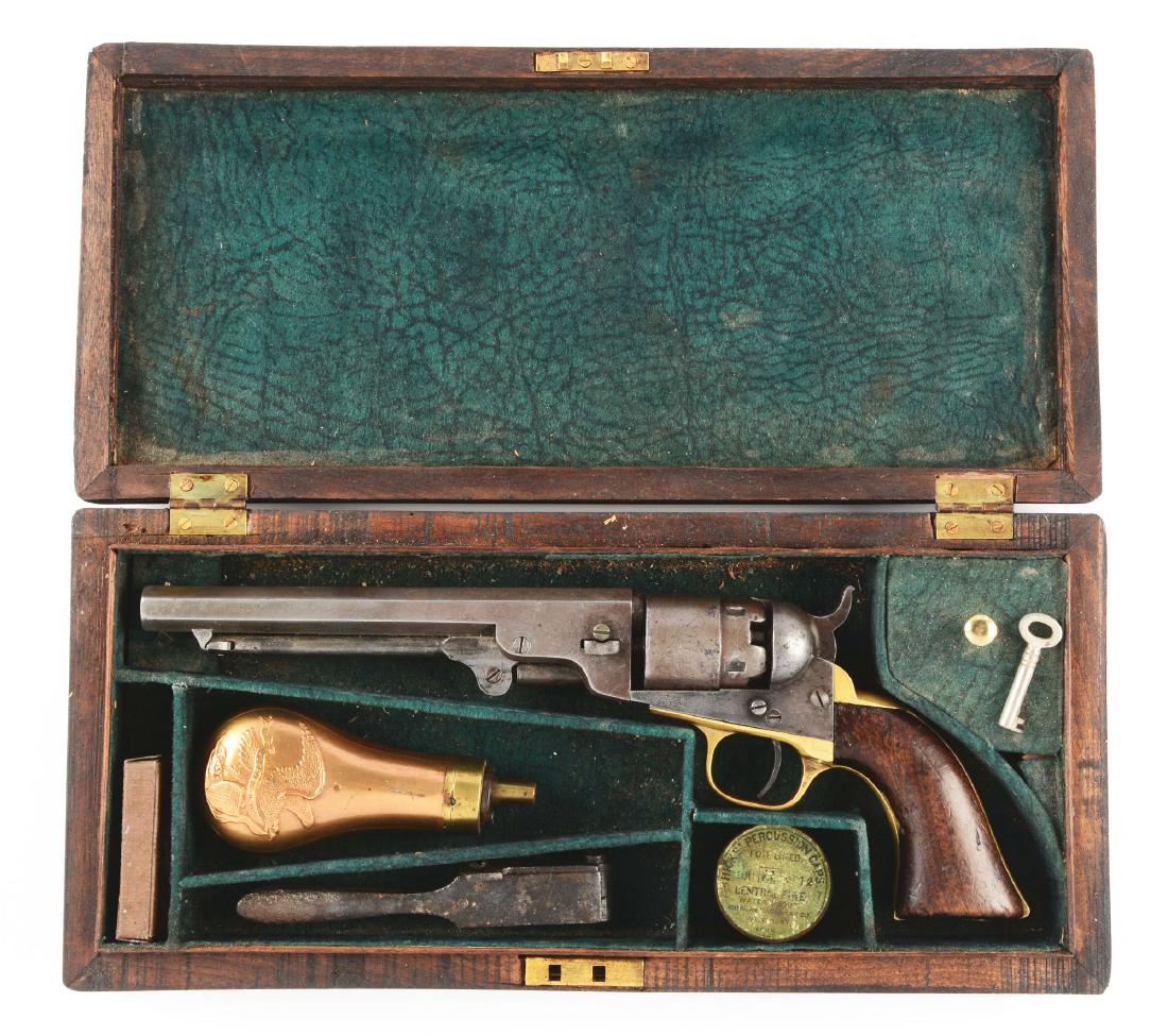 (A) Cased Colt Model 1862 6 - 1/2" Percussion Revolver.: Manufactured 1861. The 6 - 1/2" barrel is one of the hardest to find in this model. All matching numbers including wedge and cylinder. Features full octagon barrel, five shot, rebated cylinder with 75