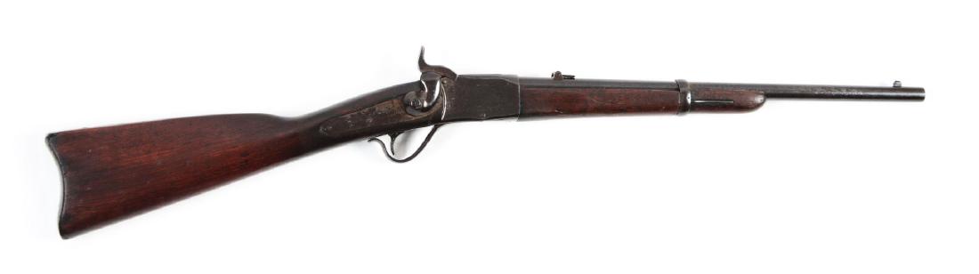 (A) Peabody Percussion Saddle Ring Carbine.: The .45 Gov't short case, total length 2 - 5/8", fits but we suggest a chamber cast if considering shooting. These were manufactured circa 1866 to 1871 by the Providence Tool Co. of Rhode Island. Most