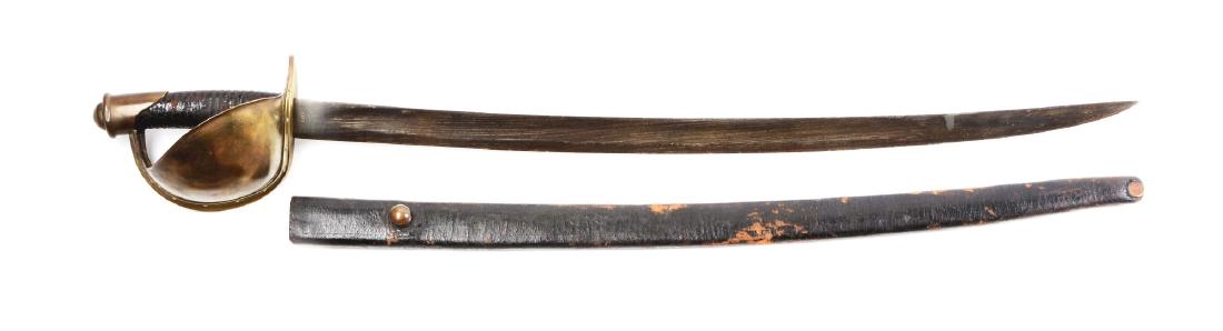 U.S. Model 1860 Naval Cutlass by Ames.: Slightly curved blade with single fuller on each side. Ricasso on right side dated 1862 and left side marked "made by / AMES MFG CO / CHICOPEE MASS.". Standard Model 1860 two piece brass guard fastene