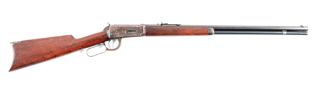 (C) Winchester Model 1894 Lever Action Rifle (.32-40).: Manufactured 1901. Features full octagon barrel, full magazine, sporting sights, blued finish, walnut stocks and rifle butt. Nice, honest, homogeneous rifle. Barrel and magazine retain 50% blue, balan