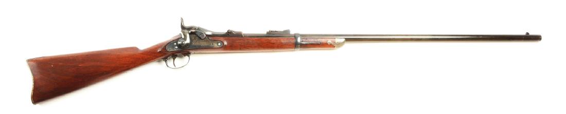 (A) Sporterized Springfield 1873 Trapdoor Rifle.: The supply of surplus trapdoor rifles on the Western Frontier during the Indian wars were both abundant and inexpensive compared to a new Winchester, Marlin, Sharps, or Remington rifle. As such, numer