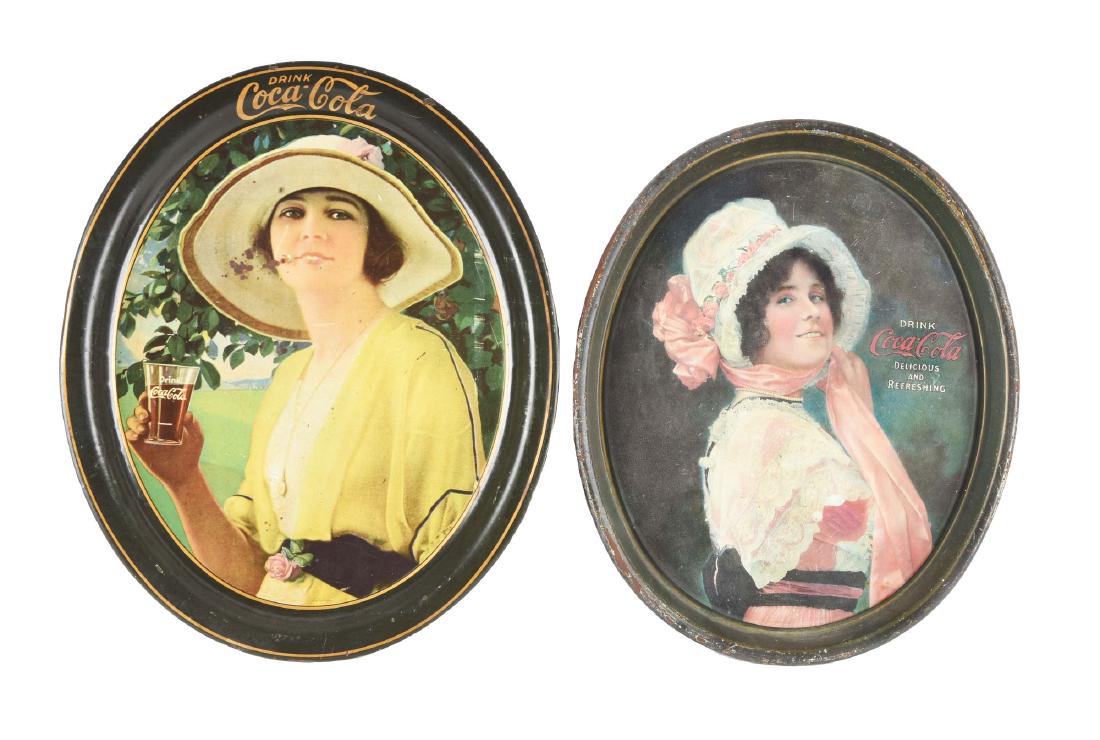 Lot Of 2: 1914 & 1920 Coca-Cola Oval Serving Trays. (1 of 1)
