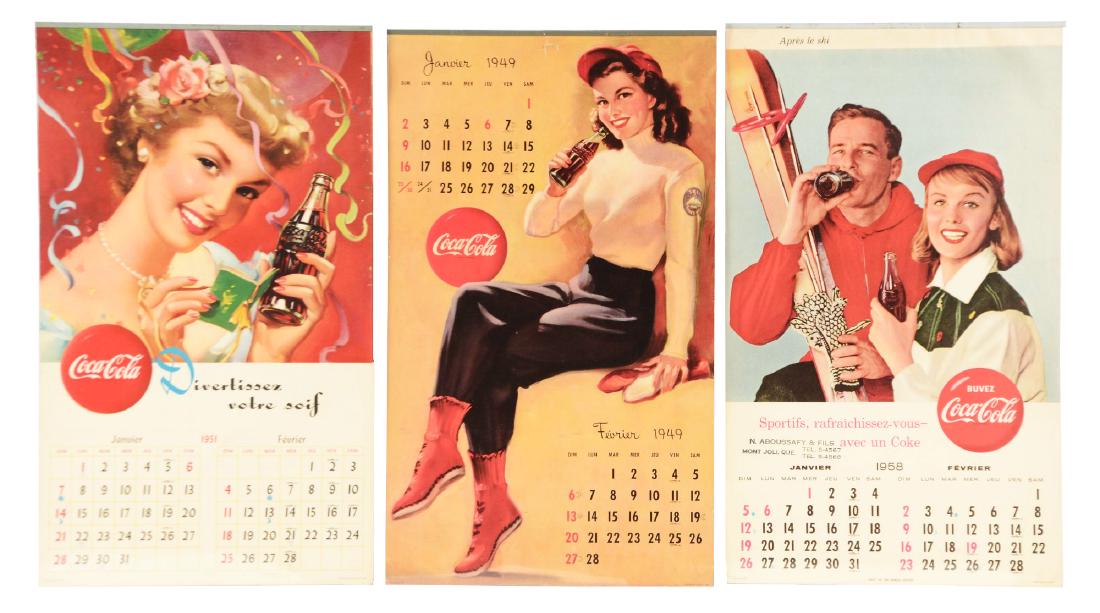 Lot Of 3: 1949,1951 & 1958 French Coca-Cola Calendars. (1 of 1)