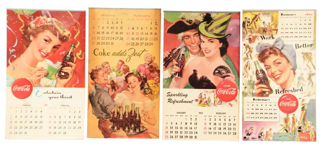 Lot Of 4: 1951,1952,1953 & 1955 Coca-Cola Calendars. (1 of 1)