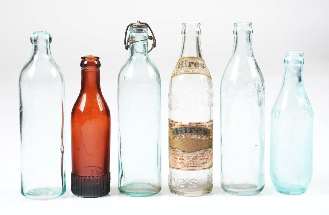 Lot Of 6: Early Assorted Hires Glass Bottles. (1 of 1)
