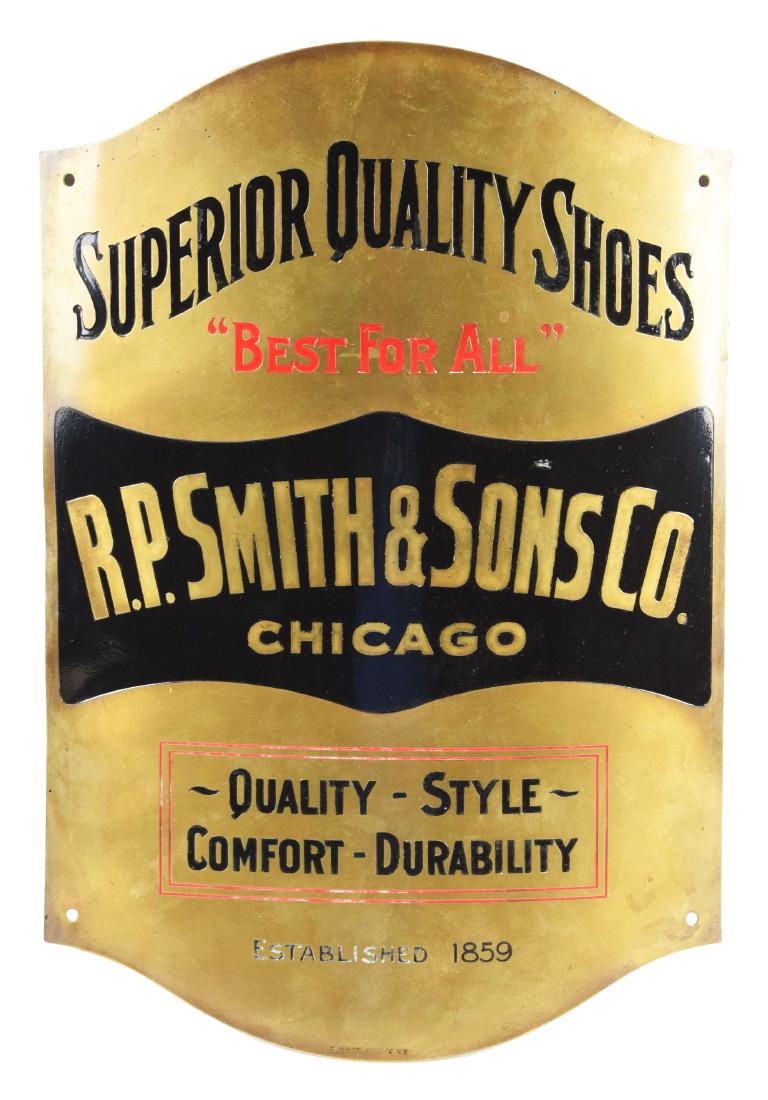 R.P. Smith & Sons Shoes Curved Brass Sign. (1 of 1)