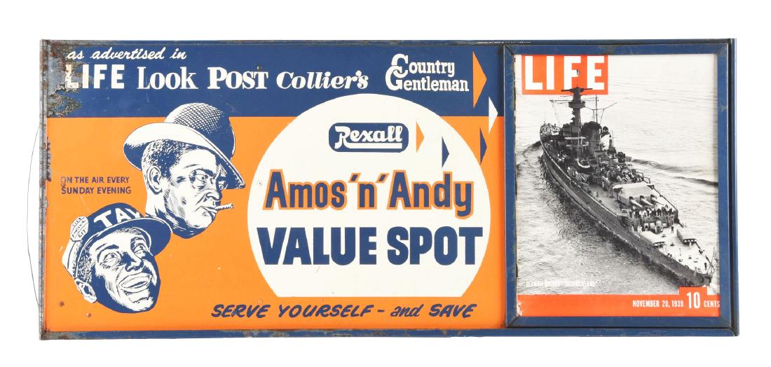 Rexall Amos 'N Andy Value Spot Double Sided Tin Sign. (1 of 2)