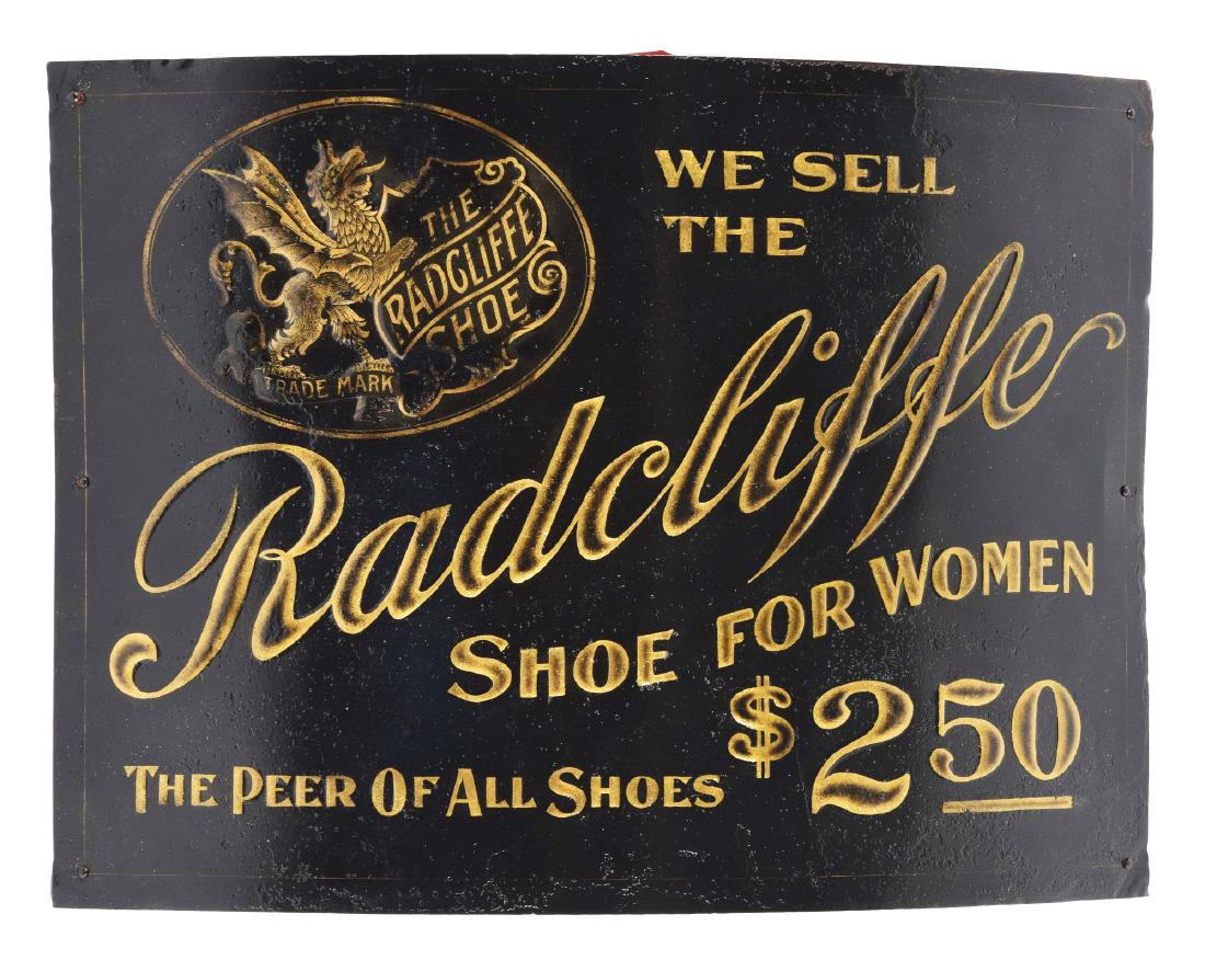 Radcliffe Shoes Curved Tin Litho Advertising Sign. (1 of 1)