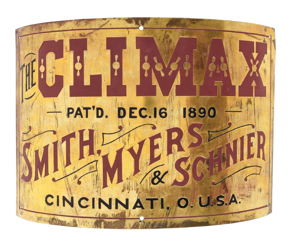 The Climax Curved Brass Advertising Sign. (1 of 1)