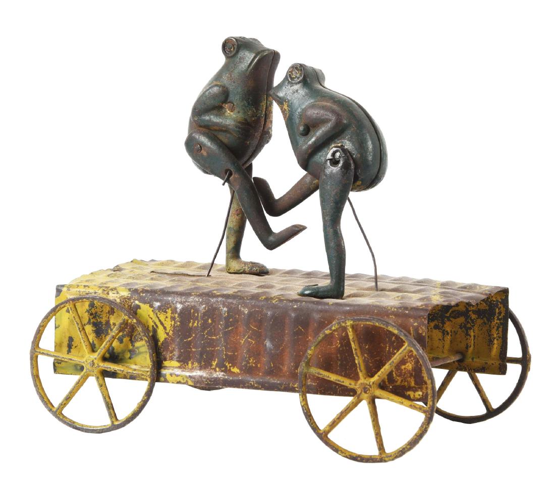 Early Cast Iron Frogs on Tin Base Bell Toy. (1 of 2)