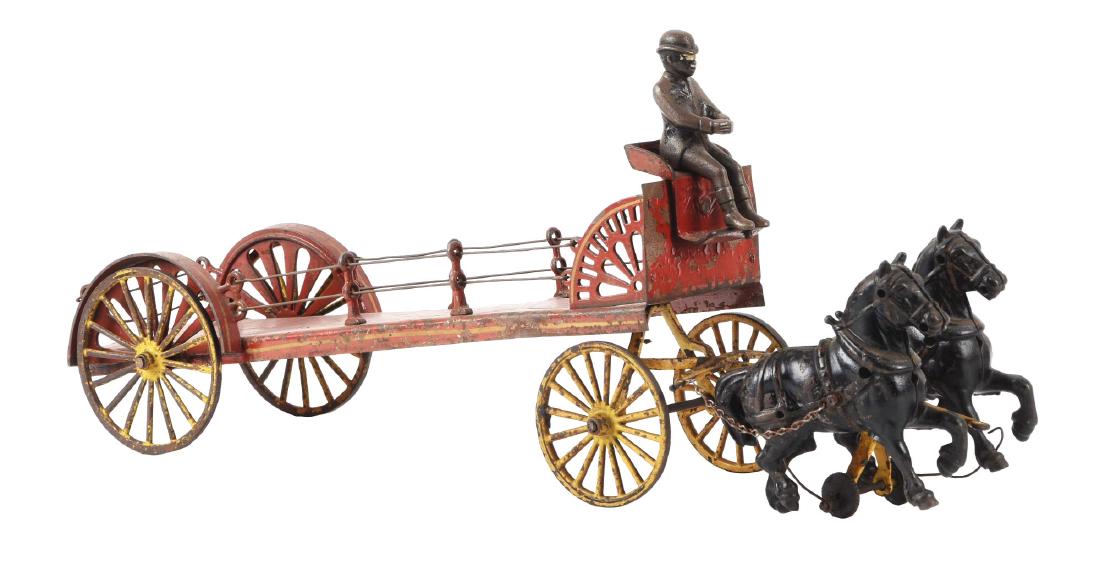 Cast Iron Wilkins Horse Dray Wagon with Figure. (1 of 2)