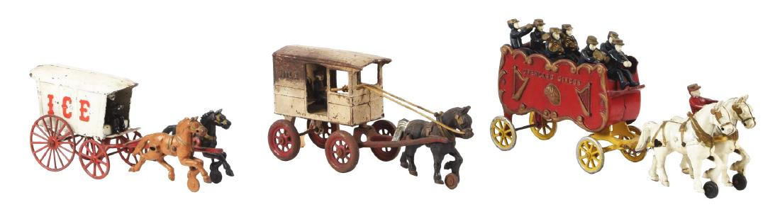 Lot of 3: Cast Iron Horse Drawn Pieces. (1 of 2)