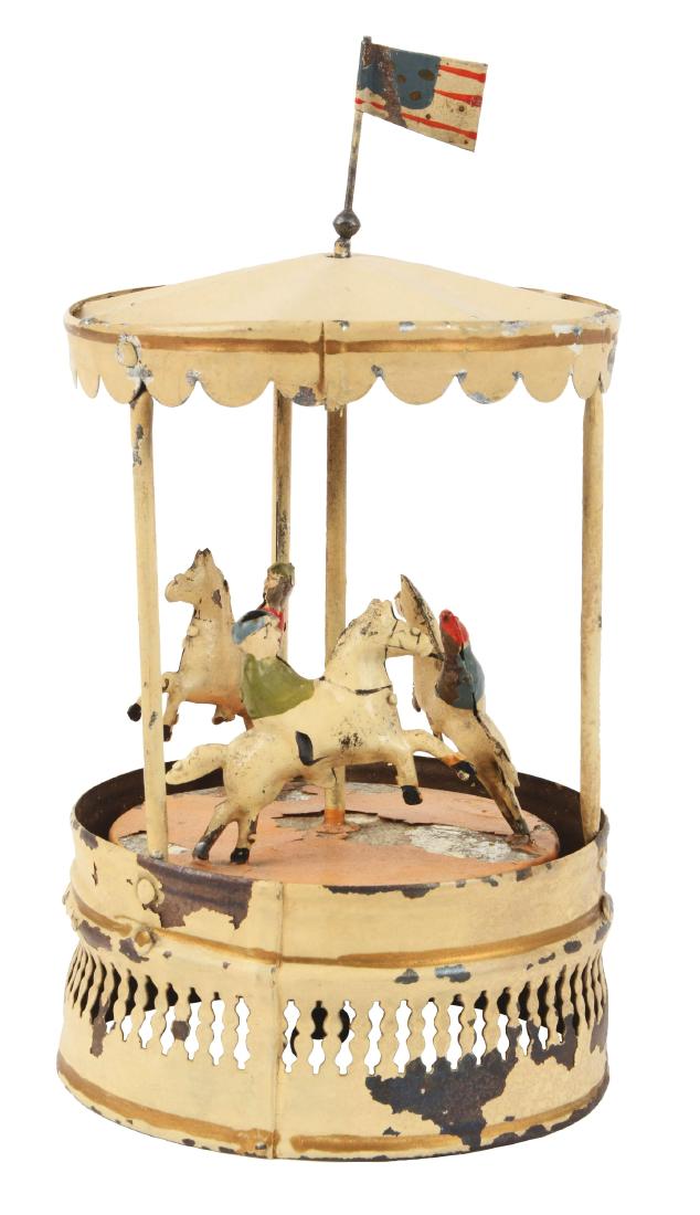 German Hand Painted Tin Wind Up Carousel Toy. (1 of 6)