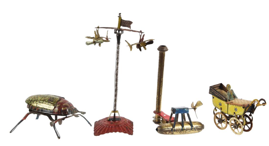 Lot of 4: European Tin Litho Penny Toy Style Items. (1 of 1)