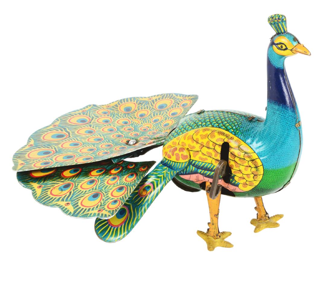 Japanese Tin Litho Wind-Up Peacock Toy. (1 of 4)