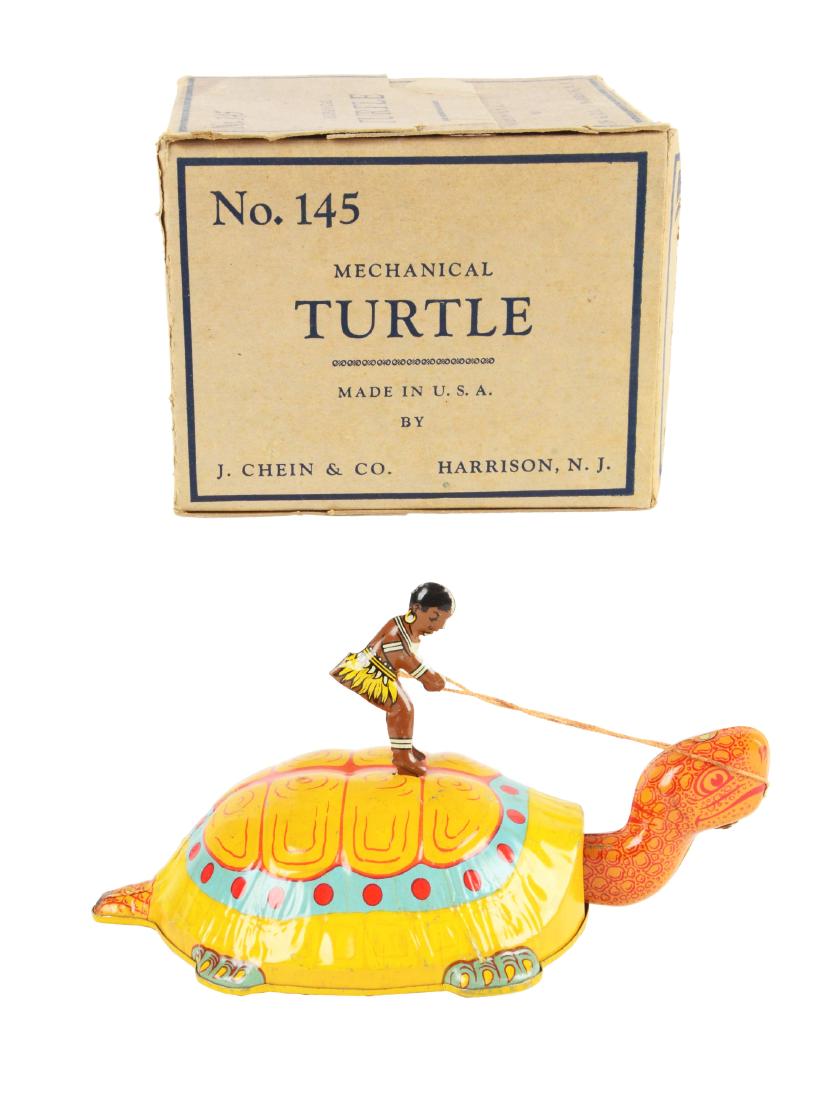 Chein Tin Litho Wind Up Native Riding Turtle. (1 of 9)