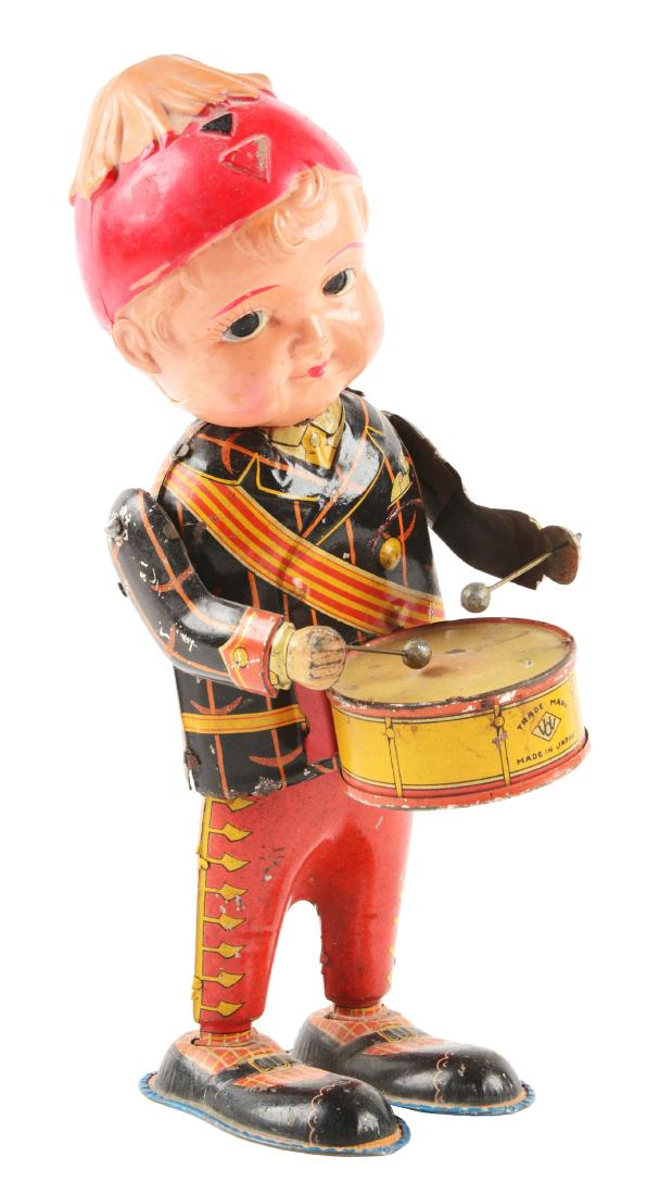 Pre-War Japanese Tin Litho Wind Up Drummer Boy. (1 of 4)